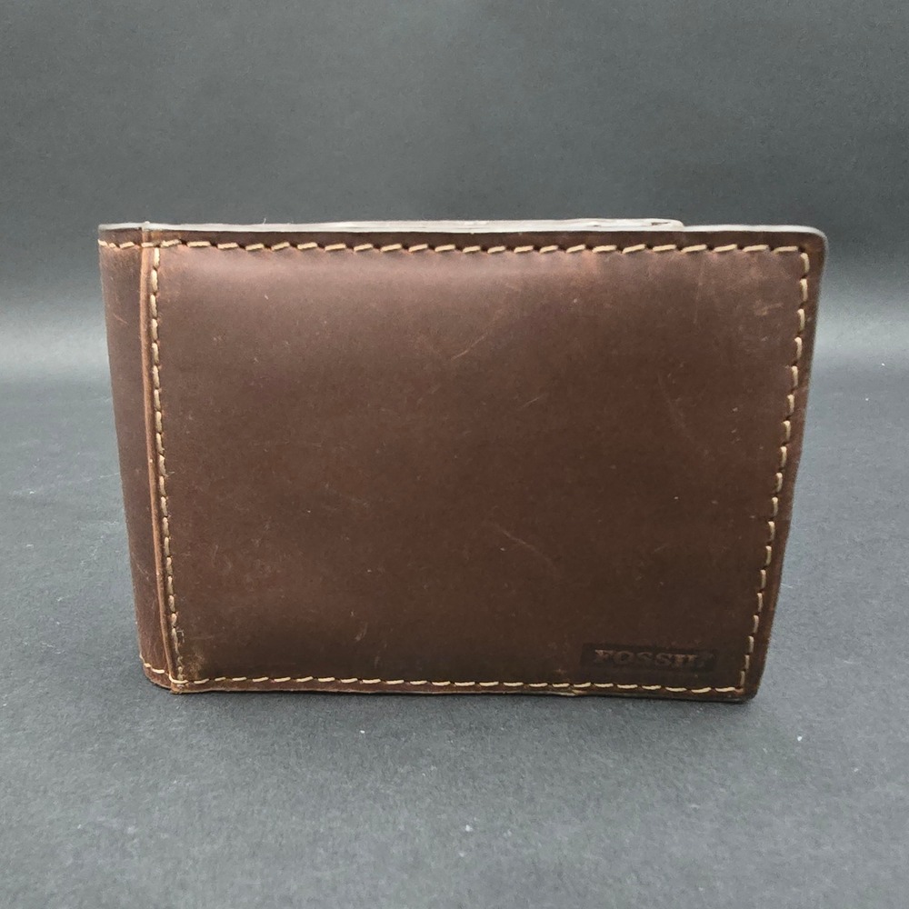 Fossil Rudy Flip Bifold Brown Leather Wallet Money Clip ID Window ML2268200 NEW
